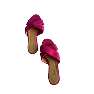 J Crew Women’s Fuschia/Hot Pink Crossed Strapped Suede Slides Size 6.5N